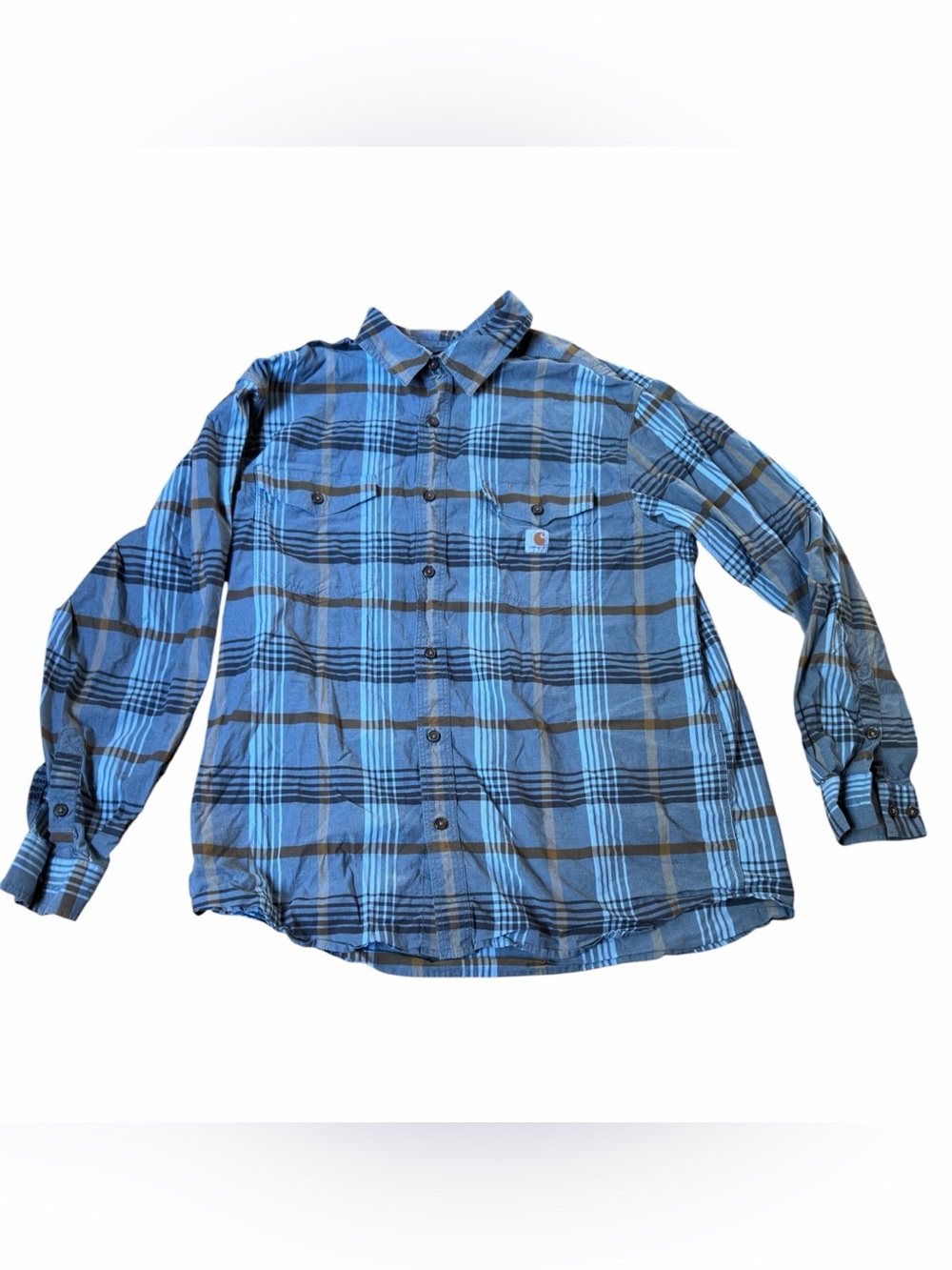 Carhartt Rugged Flex Plaid Shirt XL Blue Long Sleeve Relaxed Fit 105437